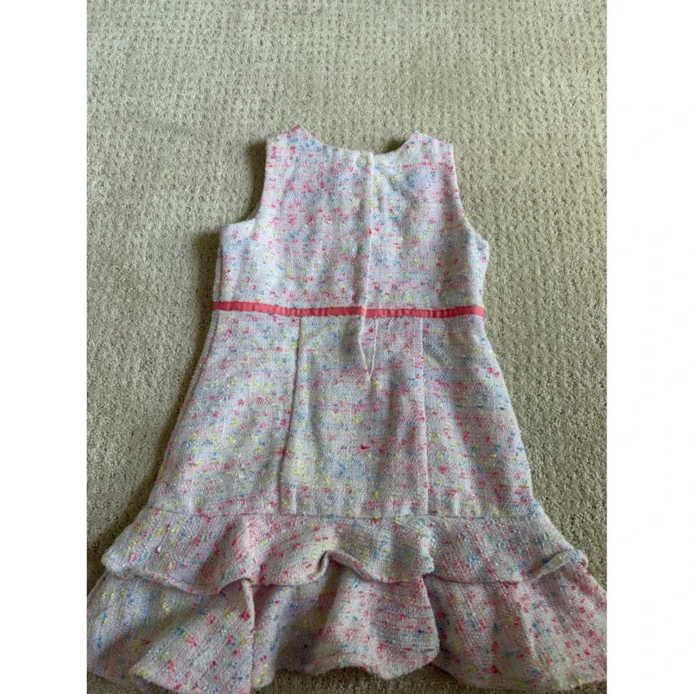 Janie and Jack‎ Girls Pink Multi Tweed Ruffle Hem Party Dress Size 4 Sleeveless